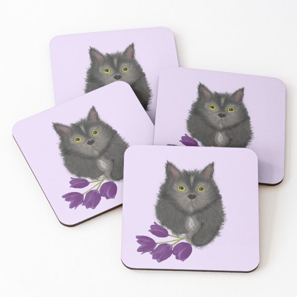 Item preview, Whimsical floofy black cat with tulips designed and sold by Felkie.