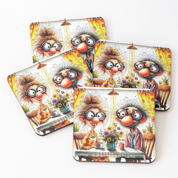Item preview, Comical Couple Drinking Morning Coffee designed and sold by Beyond The Canvas.
