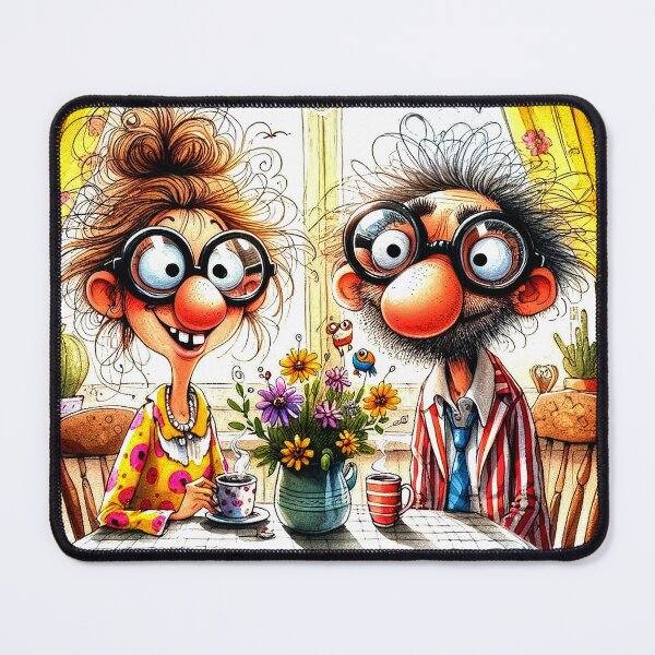 Item preview, Comical Couple Drinking Morning Coffee designed and sold by Beyond The Canvas.