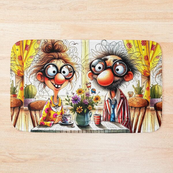 Item preview, Comical Couple Drinking Morning Coffee designed and sold by Beyond The Canvas.