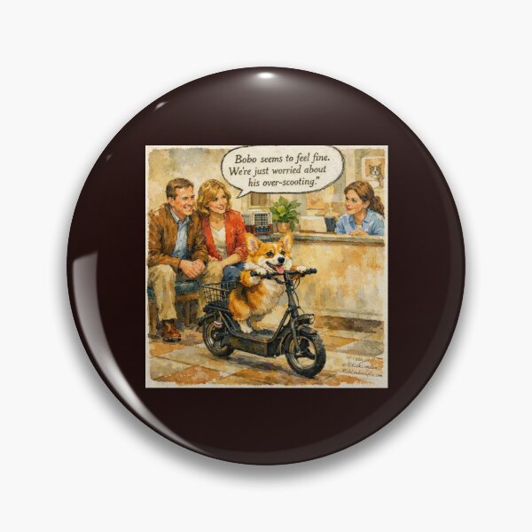 Item preview, Bobo’s Over‑Scooting Adventure – Funny Corgi Vet Cartoon designed and sold by Rick London Gifts.