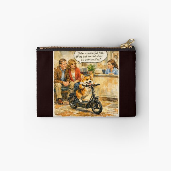 Item preview, Bobo’s Over‑Scooting Adventure – Funny Corgi Vet Cartoon designed and sold by Rick London Gifts.