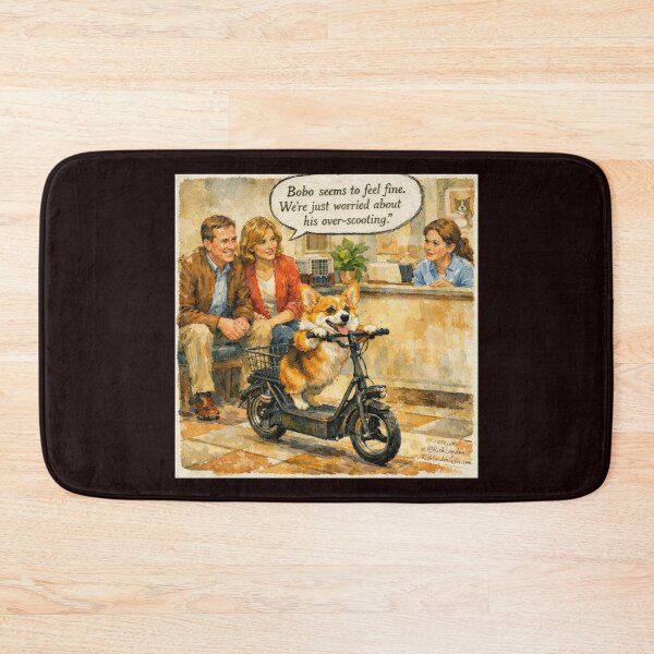Item preview, Bobo’s Over‑Scooting Adventure – Funny Corgi Vet Cartoon designed and sold by Rick London Gifts.