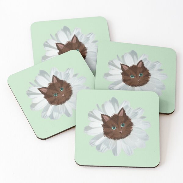 Item preview, Whimsical floofy brown cat in a daisy designed and sold by Felkie.