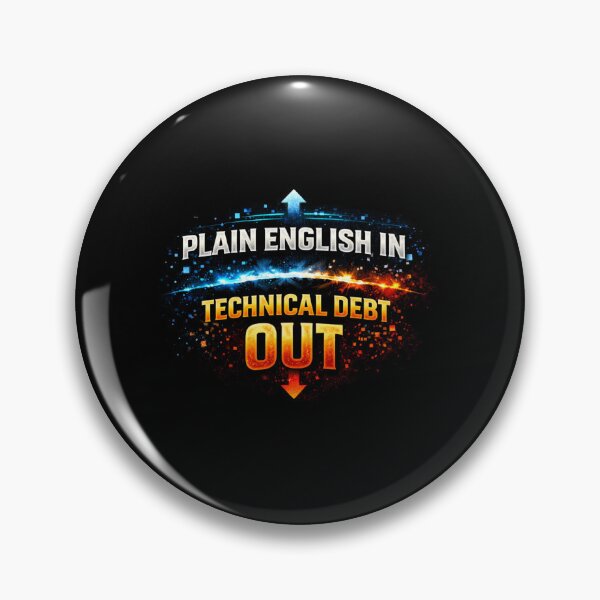 Item preview, Plain English In, Technical Debt Out Funny AI Coding Design designed and sold by FunnyDesignsArt.