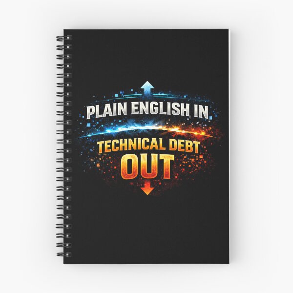 Item preview, Plain English In, Technical Debt Out Funny AI Coding Design designed and sold by FunnyDesignsArt.