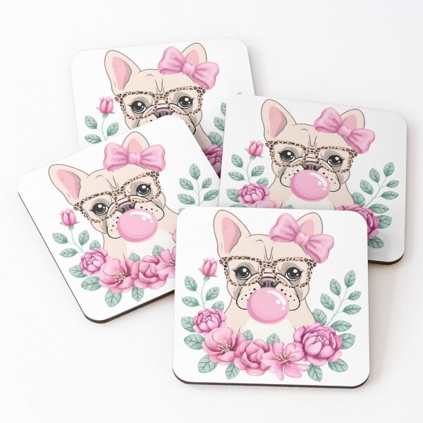 Item preview, Frenchie in Leopard Glasses Blowing Bubble Gum Watercolor Floral designed and sold by AmazingViews.