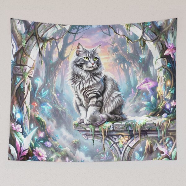 Item preview, Grey Cat in Enchanted Forest designed and sold by coribeth.