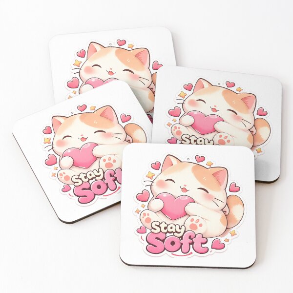 Item preview, Stay Soft Cute Kawaii Cat Holding Heart Pastel Aesthetic designed and sold by inaveed.