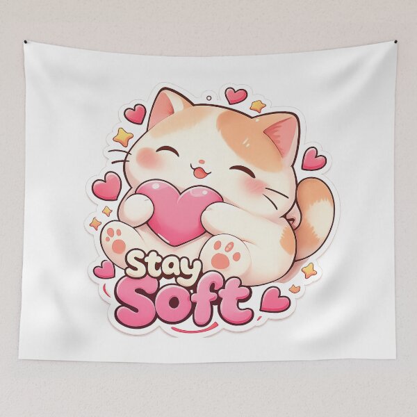 Item preview, Stay Soft Cute Kawaii Cat Holding Heart Pastel Aesthetic designed and sold by inaveed.