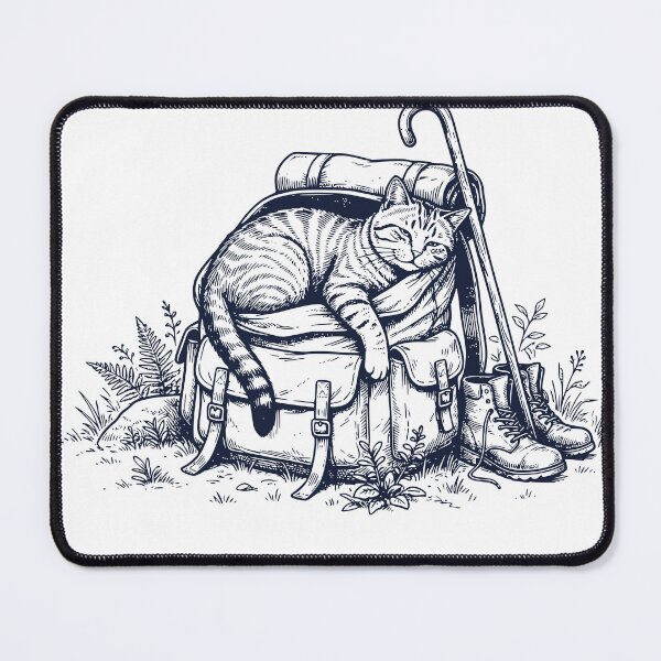 Item preview, Catching My Breath Cat Hiking Shirt – Funny Tired Hiker Cat – Vintage Engraving Outdoor Animal Design designed and sold by TeeVerse27.