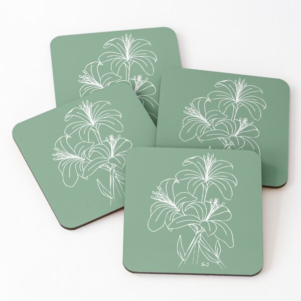 Item preview, Bouquet of 3 Lily Flowers, Line Drawing Symmetric Minimalist Aesthetic Natural Design Mint Green designed and sold by SWSandraWechner.
