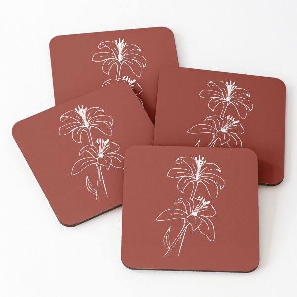 Item preview, Bouquet of 2 Lily Flowers, Line Drawing Symmetric Minimalist Aesthetic Natural Design Rusty Red designed and sold by SWSandraWechner.