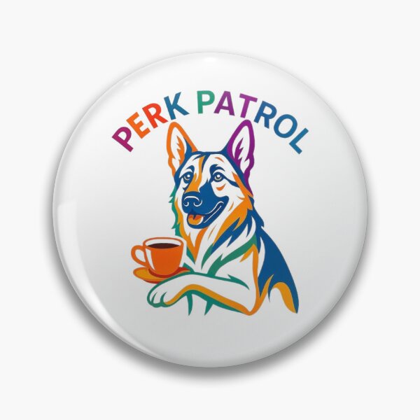 Artikelvorschau, Deutscher Schäferhund trinkt Kaffee: Perk Patrol entworfen und verkauft von The Coffee Critters.