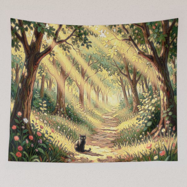 Item preview, Black Cat Along Forest Path designed and sold by coribeth.