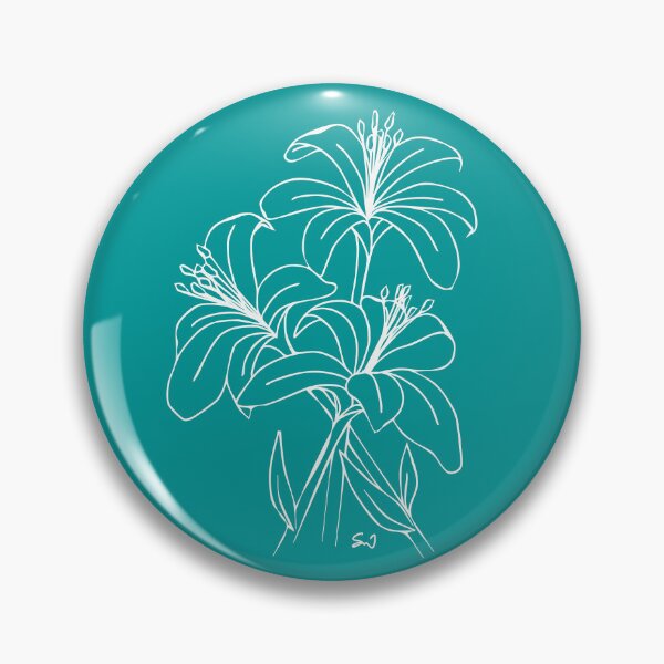 Item preview, Bouquet of 3 Lily Flowers, Line Drawing Symmetric Minimalist Aesthetic Natural Design Turquiose designed and sold by SWSandraWechner.
