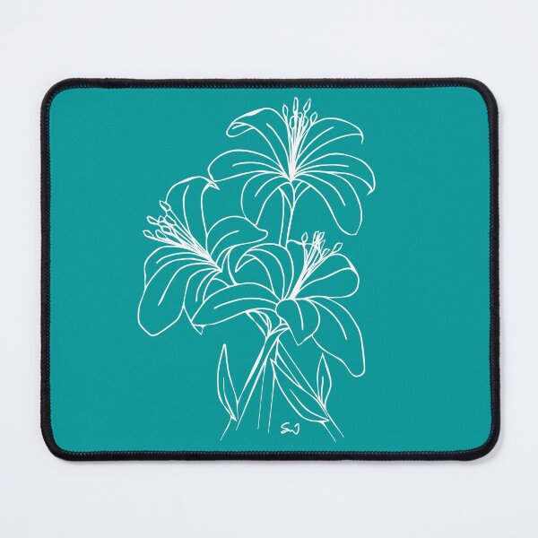 Item preview, Bouquet of 3 Lily Flowers, Line Drawing Symmetric Minimalist Aesthetic Natural Design Turquiose designed and sold by SWSandraWechner.