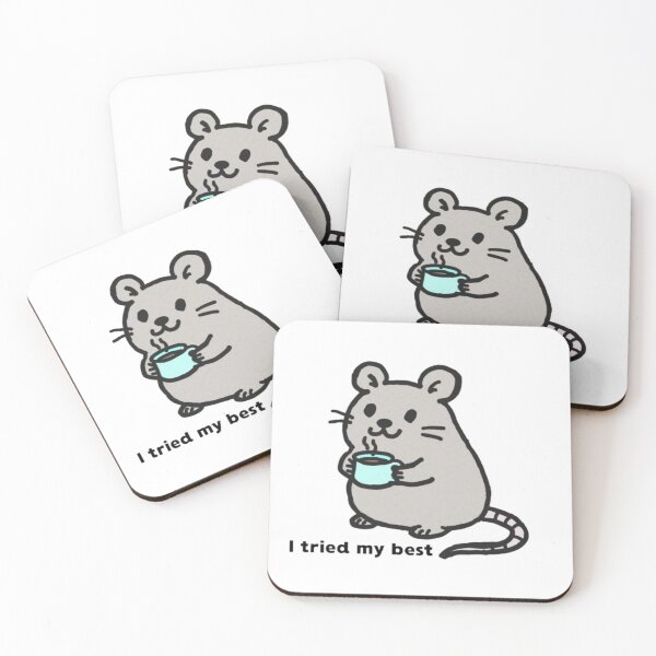 Item preview, “I Tried My Best” Rat with Coffee | Funny Tired Mouse Meme Sticker | Cute Doodle Animal designed and sold by MartynaMakes.