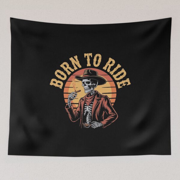 Item preview, Born To Ride Skeleton Cowboy – Vintage Western Biker Skull designed and sold by HubCreates.