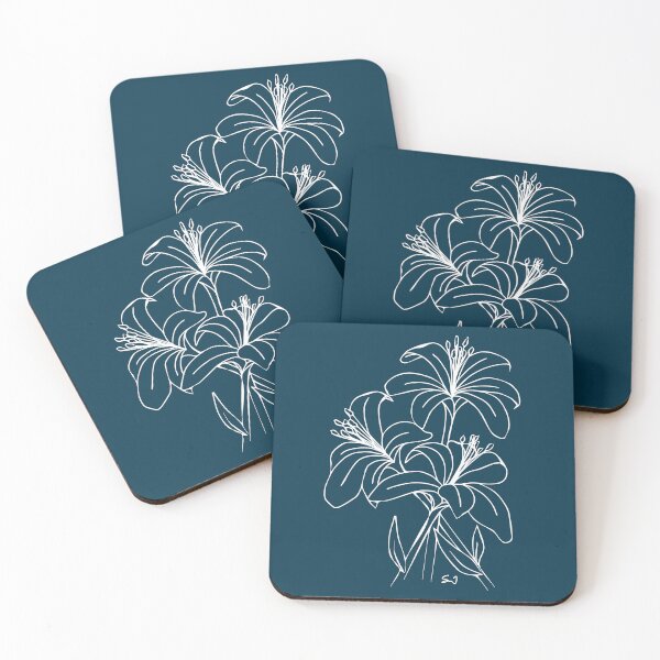 Item preview, Bouquet of 3 Lily Flowers, Line Drawing Symmetric Minimalist Aesthetic Natural Design Midnight Blue designed and sold by SWSandraWechner.