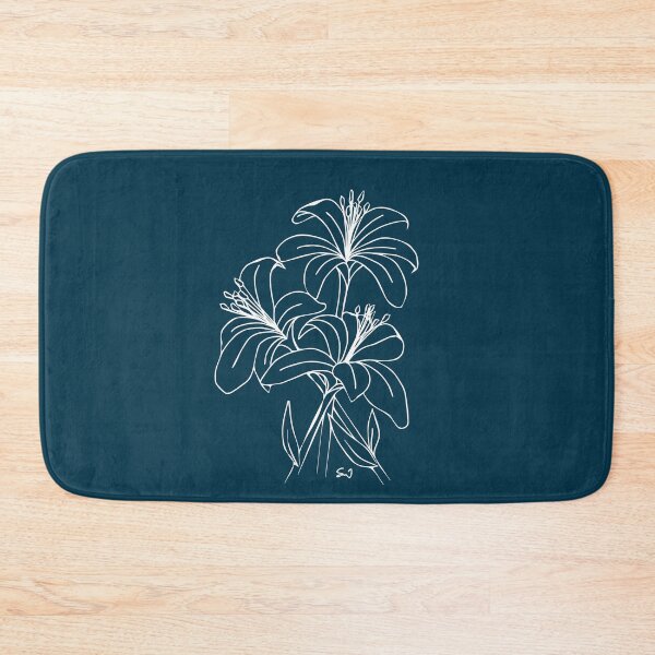 Item preview, Bouquet of 3 Lily Flowers, Line Drawing Symmetric Minimalist Aesthetic Natural Design Midnight Blue designed and sold by SWSandraWechner.