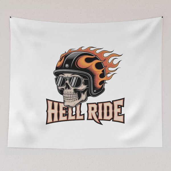 Item preview, Hell Ride Flaming Skull Biker – Vintage Motorcycle Rider Design designed and sold by HubCreates.