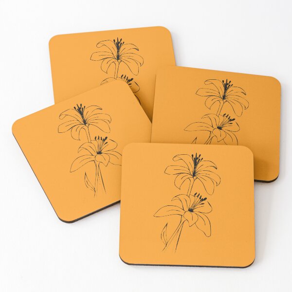 Item preview, Bouquet of 2 Lily Flowers, Line Drawing Symmetric Minimalist Aesthetic Natural Design Yellow Mustard designed and sold by SWSandraWechner.