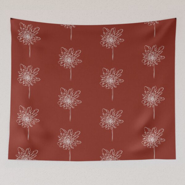Item preview, Dahlia Flower, Line Drawing Symmetric Minimalist Aesthetic Natural Design Rusty Red designed and sold by SWSandraWechner.