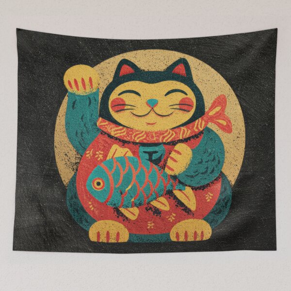 Item preview, Happy cat figure holding fish designed and sold by anytka.