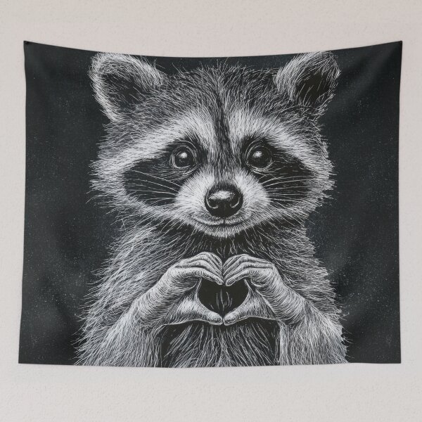 Item preview, Raccoon makes heart shape with hands designed and sold by anytka.