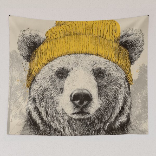 Item preview, Bear wearing a yellow beanie hat designed and sold by anytka.