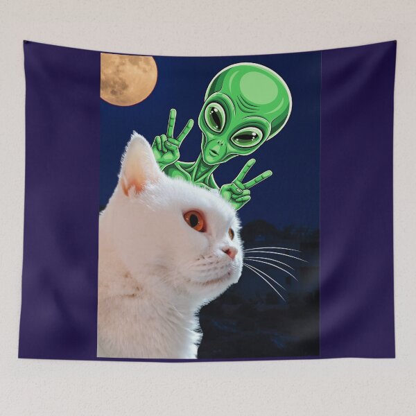 Item preview, White cat with alien designed and sold by No socks.
