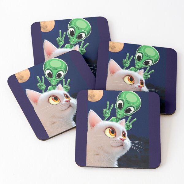 Item preview, White cat with alien - cartoon designed and sold by No socks.