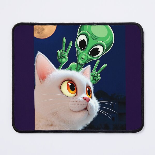 Item preview, White cat with alien - cartoon designed and sold by No socks.