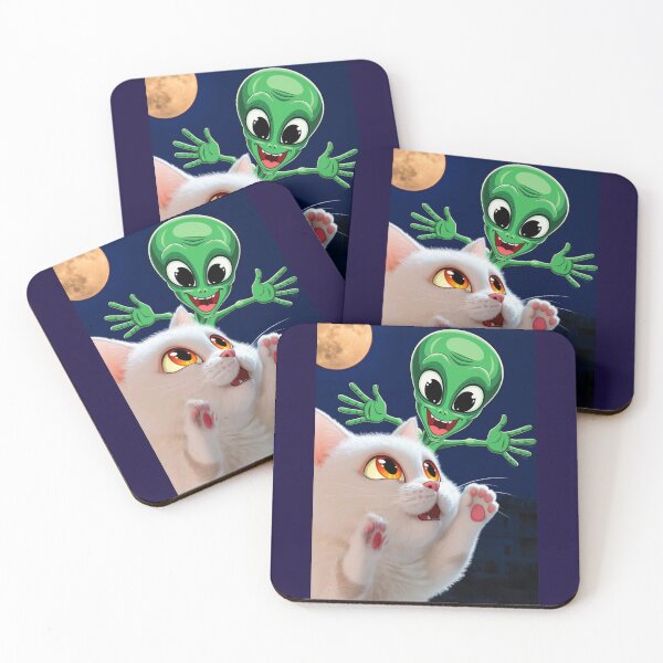 Item preview, White cat with alien - funny cartoon  designed and sold by No socks.