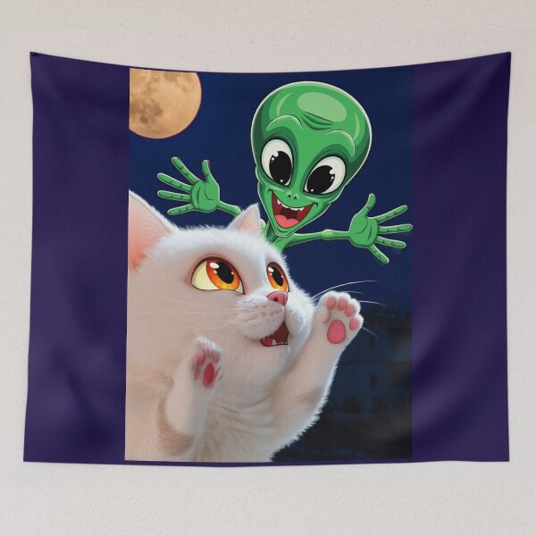 Item preview, White cat with alien - funny cartoon  designed and sold by No socks.