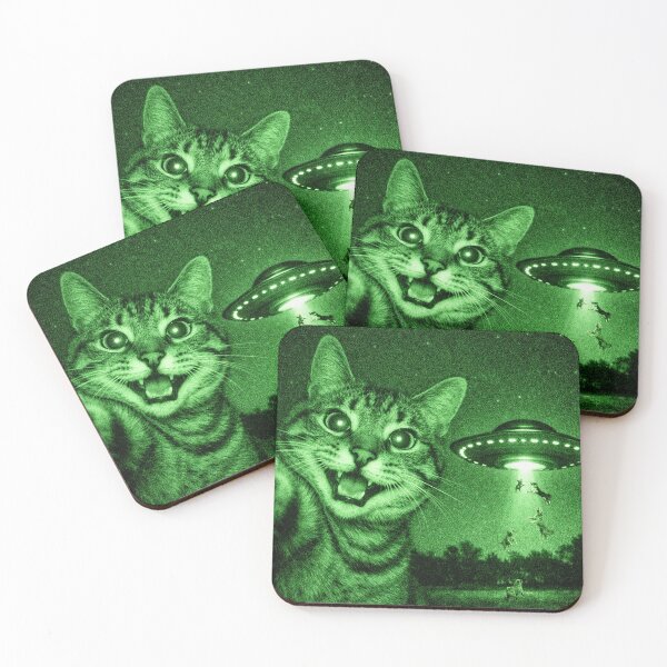 Item preview, Cat selfie with UFO beaming up dogs designed and sold by Neko & Co..