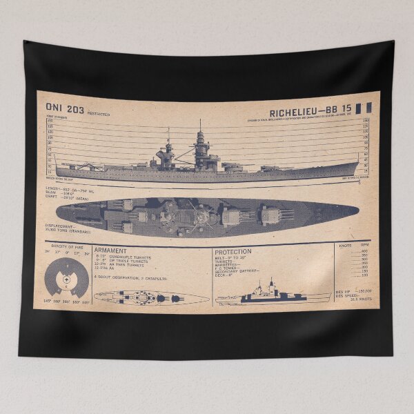 Item preview, French Battleship Richelieu BB-15 WW2 Recognition Diagram designed and sold by MilitaryMart.
