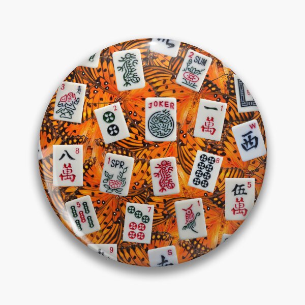 Item preview, Mahjong tiles (symbols) on orange butterflies pattern designed and sold by Zina Stromberg.