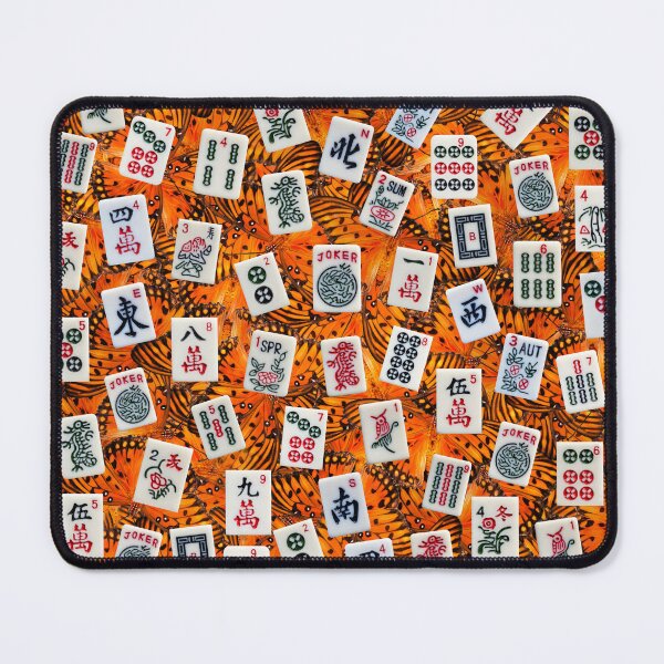 Item preview, Mahjong tiles (symbols) on orange butterflies pattern designed and sold by Zina Stromberg.