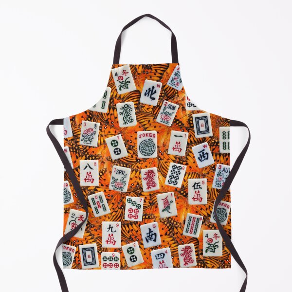Item preview, Mahjong tiles (symbols) on orange butterflies pattern designed and sold by Zina Stromberg.