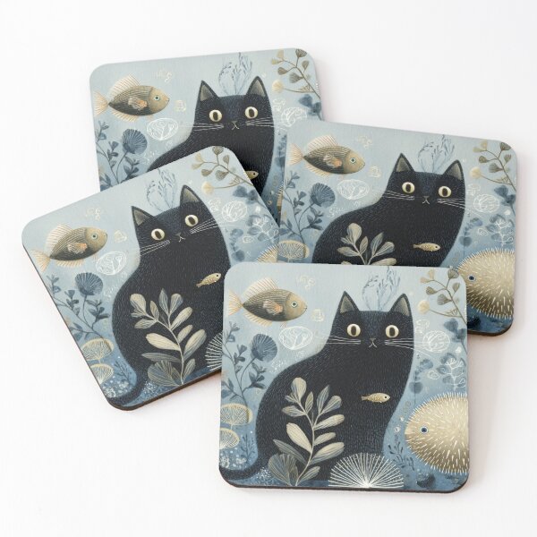 Item preview, Black cat with fish in water scene designed and sold by anytka.