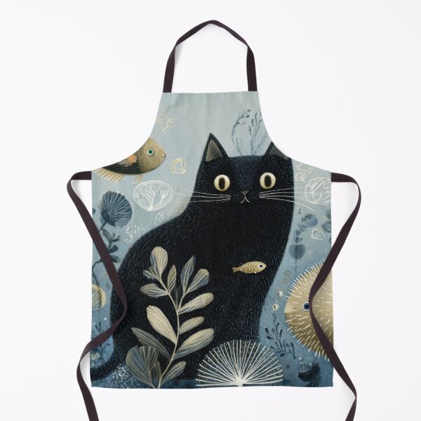 Item preview, Black cat with fish in water scene designed and sold by anytka.