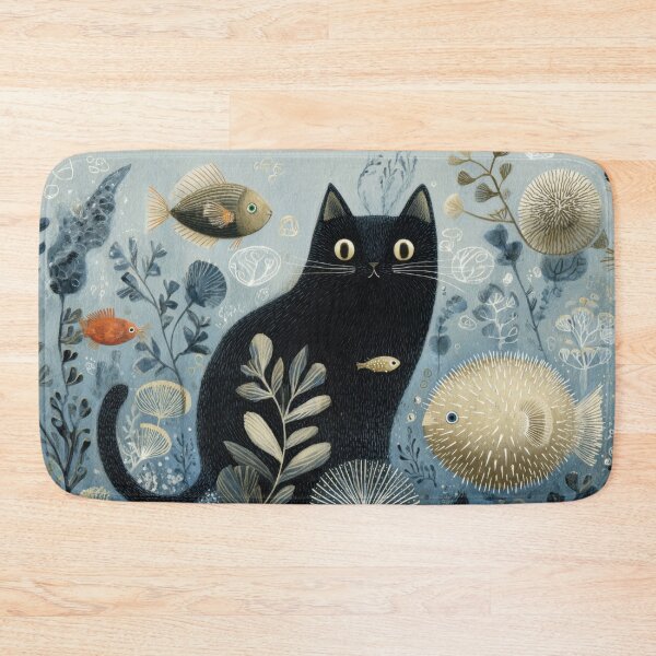 Item preview, Black cat with fish in water scene designed and sold by anytka.