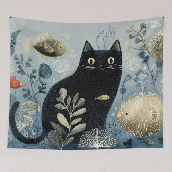 Item preview, Black cat with fish in water scene designed and sold by anytka.