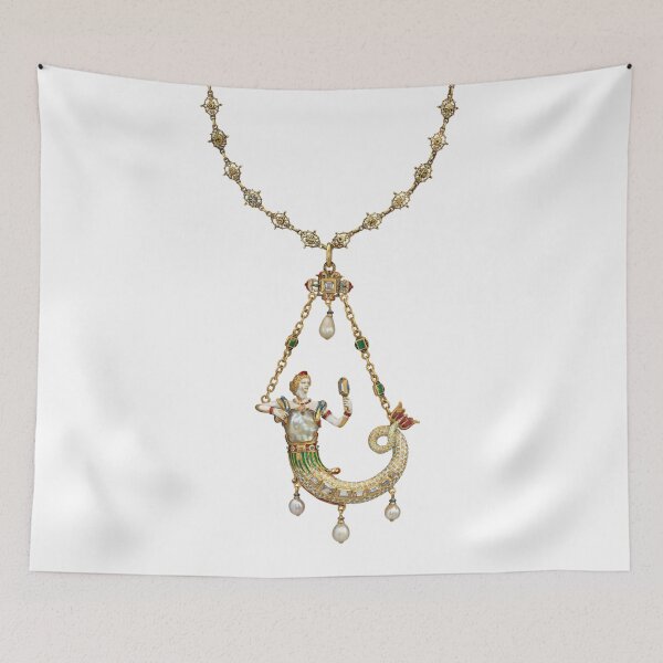Item preview, Antique Gold Mermaid Pendant With Pearl and Jewels designed and sold by AnimaliaStar.