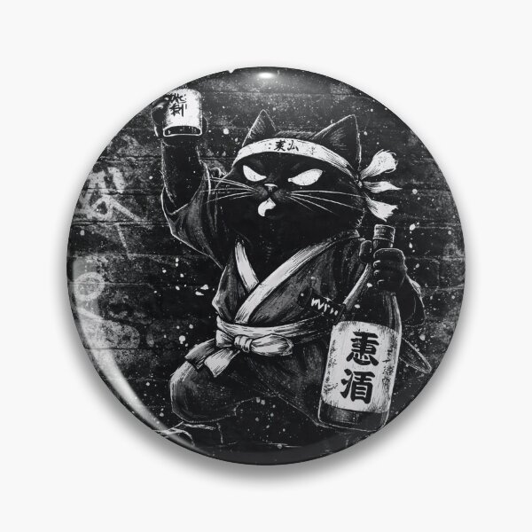 Item preview, Drunk Ninja Cat With Sake Bottle – Funny Ninja Cat Design designed and sold by BlackCat Vibe.
