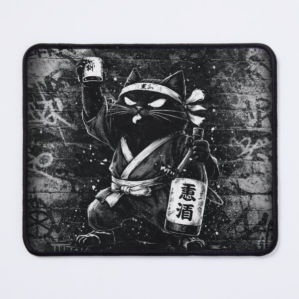 Item preview, Drunk Ninja Cat With Sake Bottle – Funny Ninja Cat Design designed and sold by BlackCat Vibe.