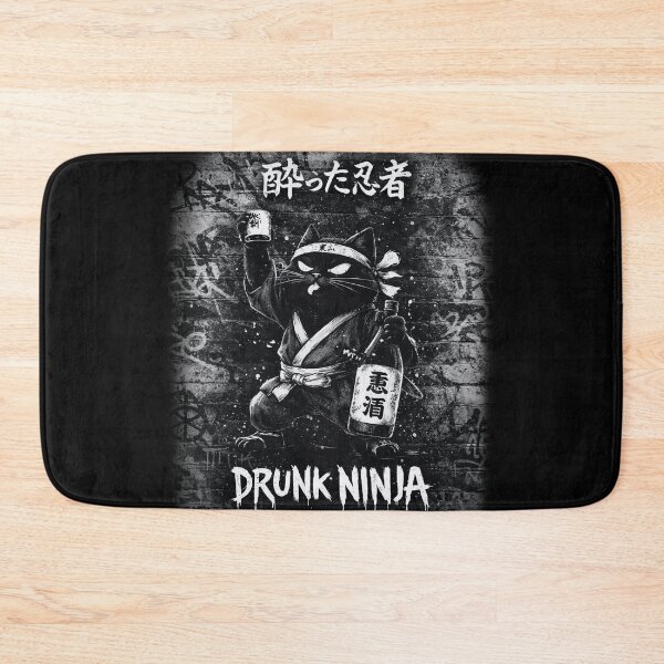 Item preview, Drunk Ninja Cat With Sake Bottle – Funny Ninja Cat Design designed and sold by BlackCat Vibe.