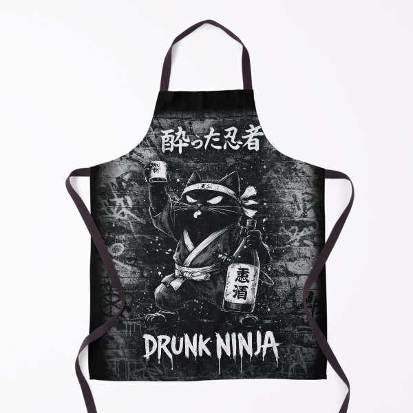 Item preview, Drunk Ninja Cat With Sake Bottle – Funny Ninja Cat Design designed and sold by BlackCat Vibe.